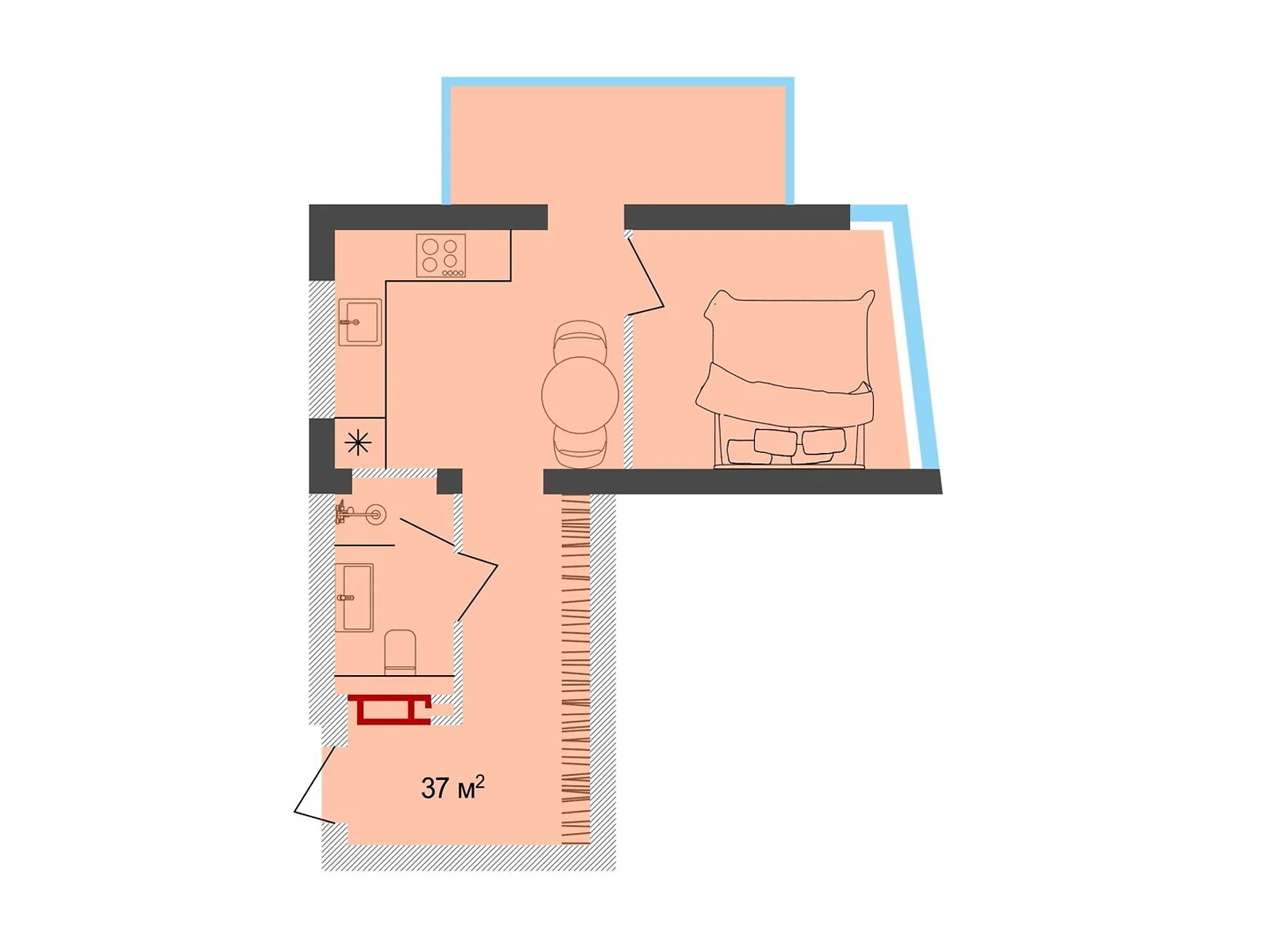 1-комнатная квартира 37 кв. м в Тернополе, ул. Крушельницкой Соломии, 18 - фото 1
