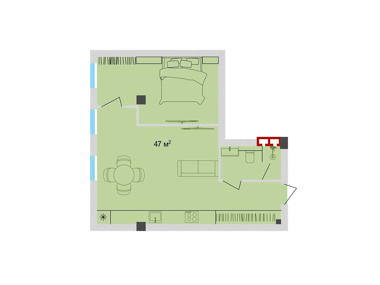 1-комнатная квартира 47 кв. м в Тернополе, ул. Крушельницкой Соломии, 18 - фото 1