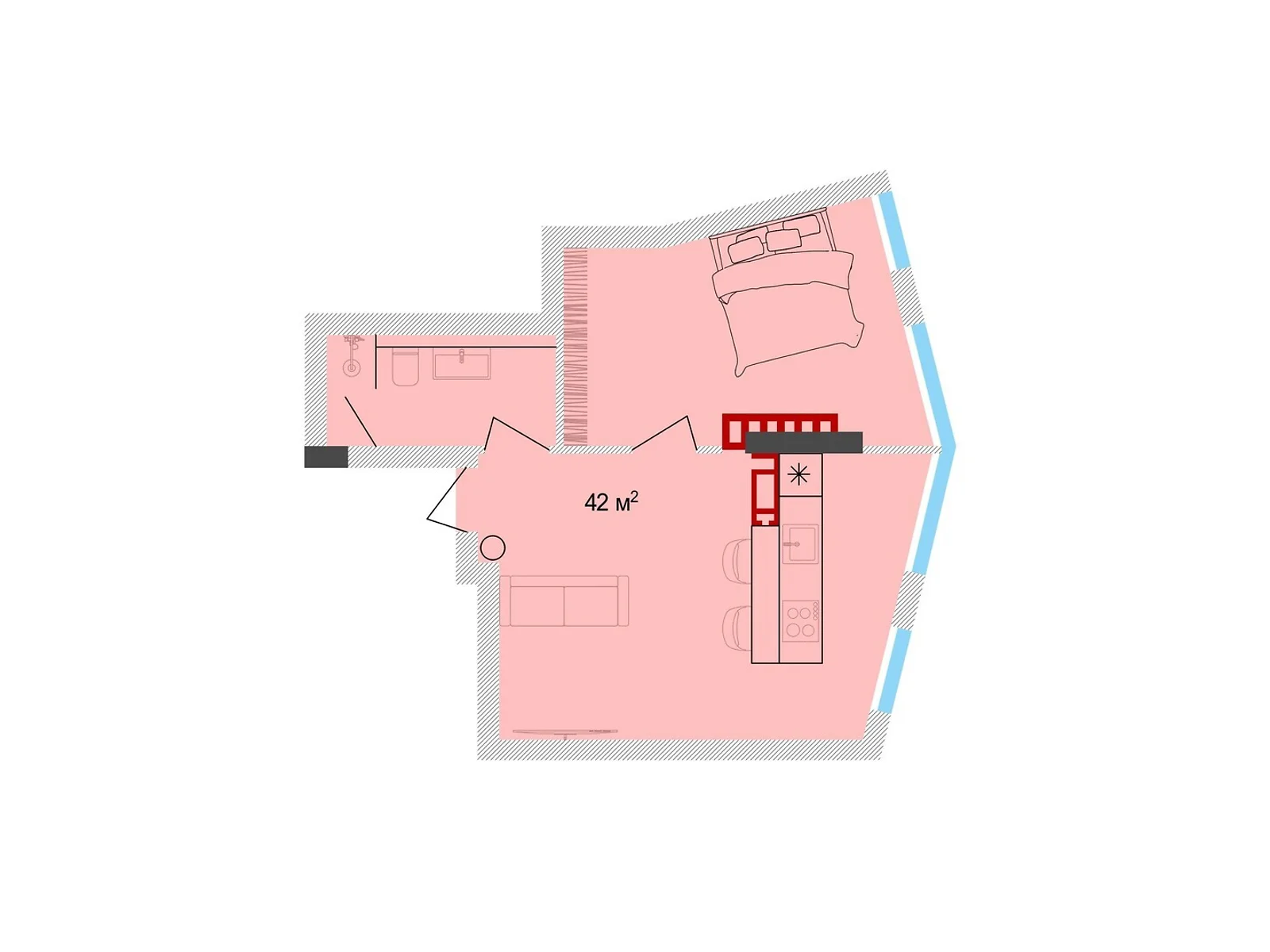 1-комнатная квартира 42 кв. м в Тернополе, ул. Крушельницкой Соломии, 18 - фото 1