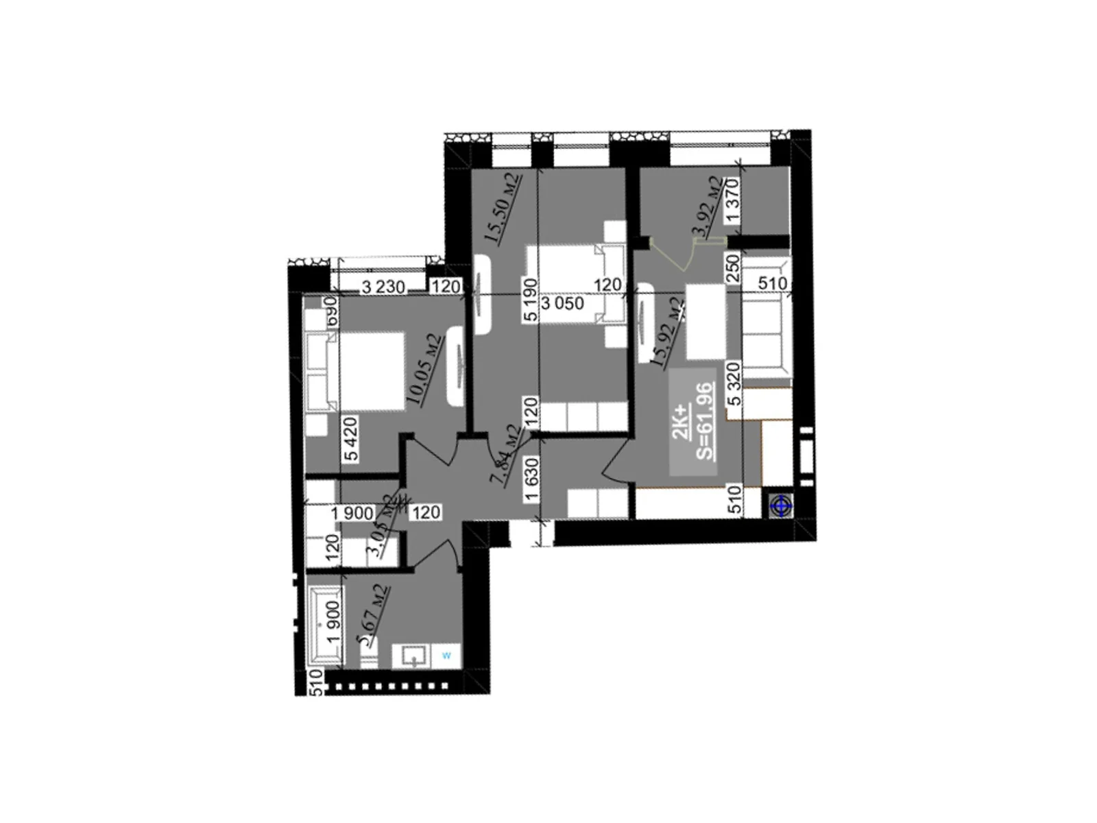 Продается 2-комнатная квартира 61.96 кв. м в Криховцах, ул. Приозерная, 2 - фото 1