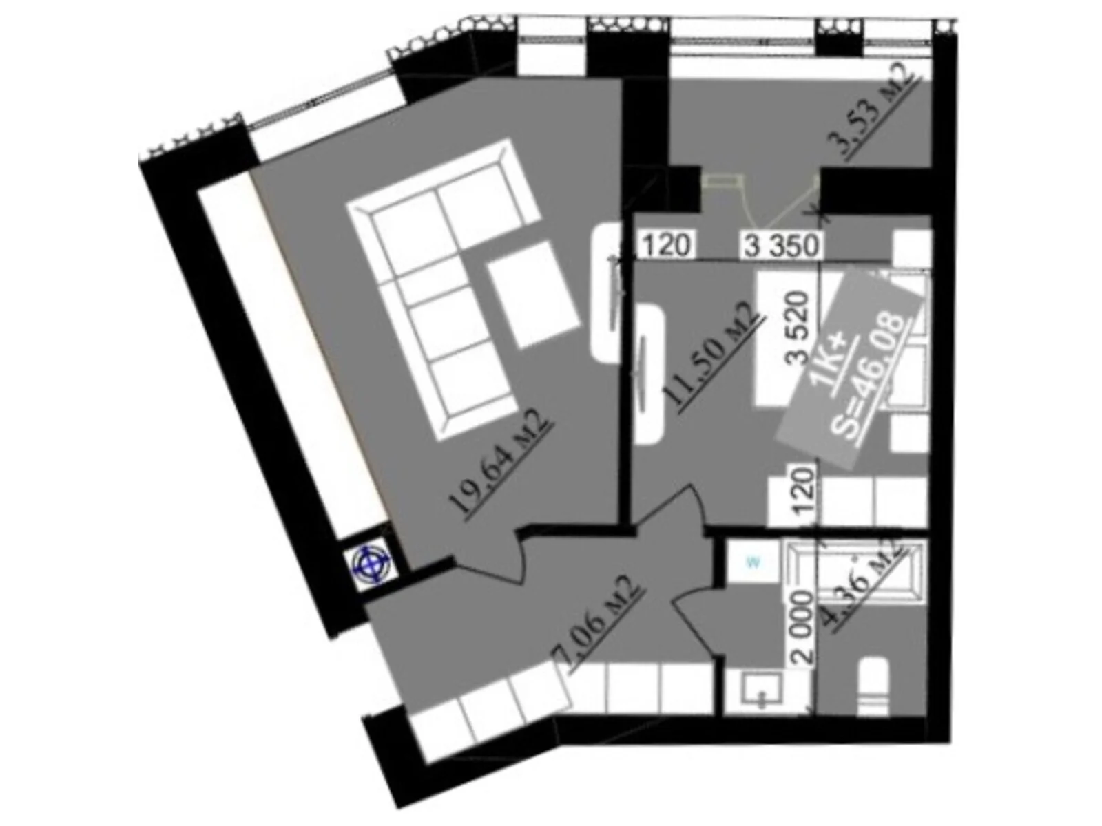 Продается 1-комнатная квартира 46.08 кв. м в Криховцах, ул. Приозерная, 2 - фото 1