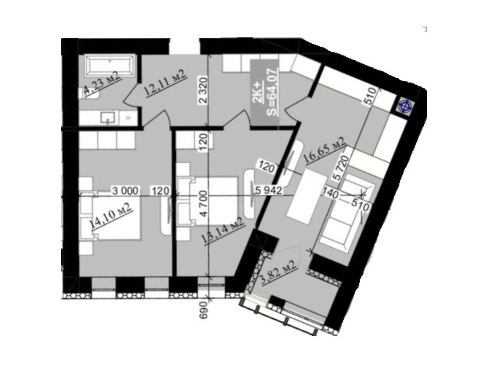 Продается 2-комнатная квартира 64.07 кв. м в Криховцах, ул. Приозерная, 2 - фото 1