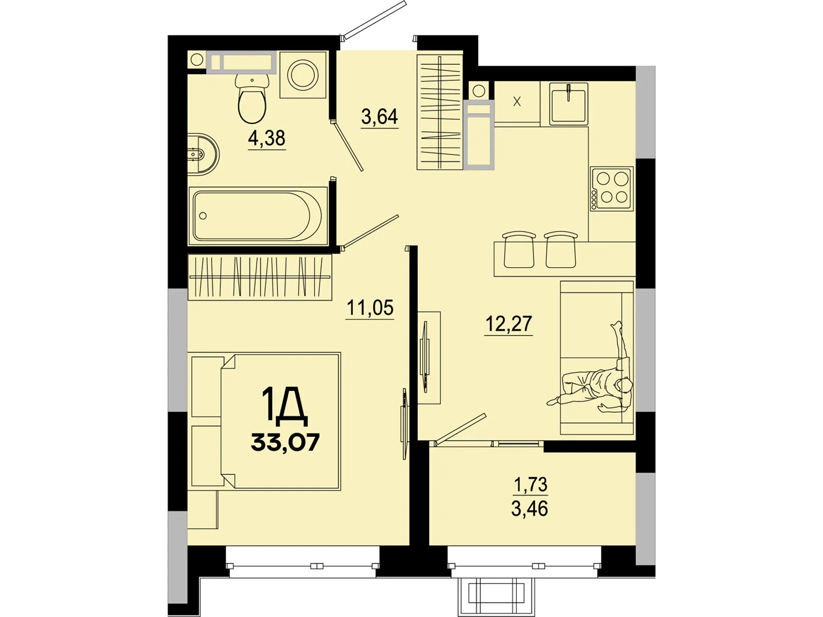 Продается 1-комнатная квартира 33.07 кв. м в Киеве, ул. Николая Кибальчича, 1 - фото 1
