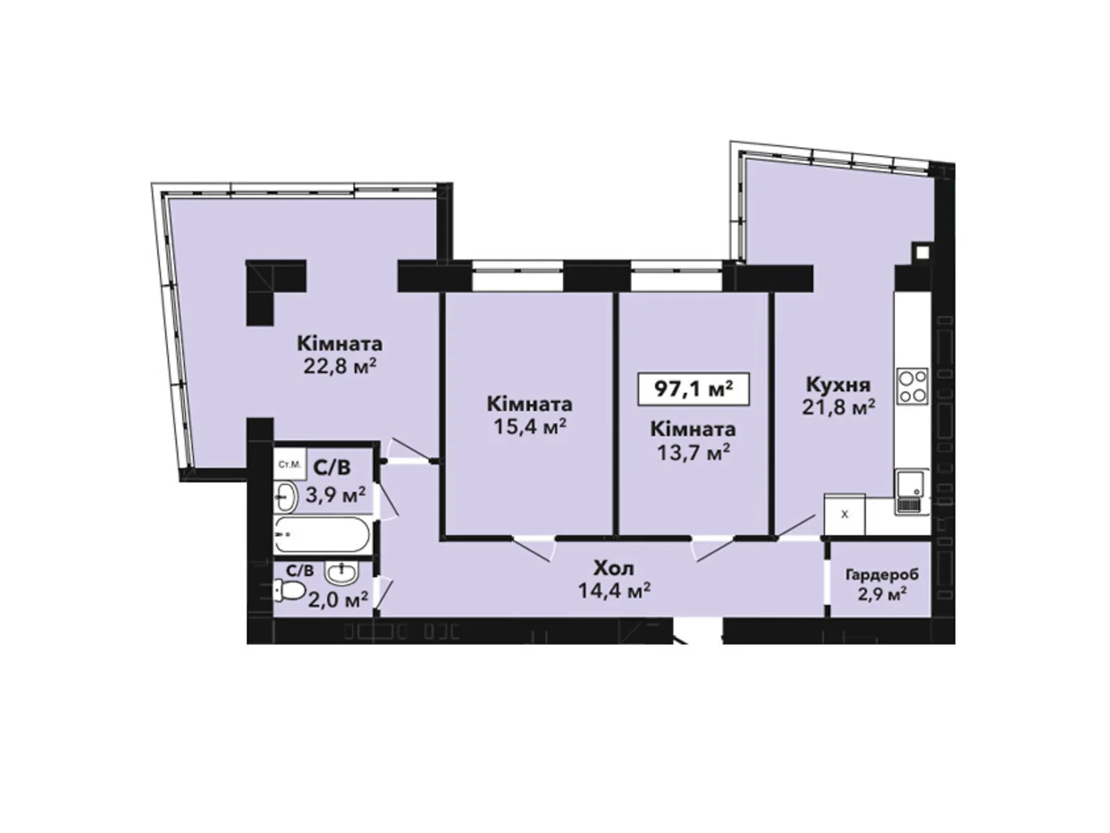 Продается 3-комнатная квартира 97.1 кв. м в Хмельницком, ул. Довженко, 4А - фото 1