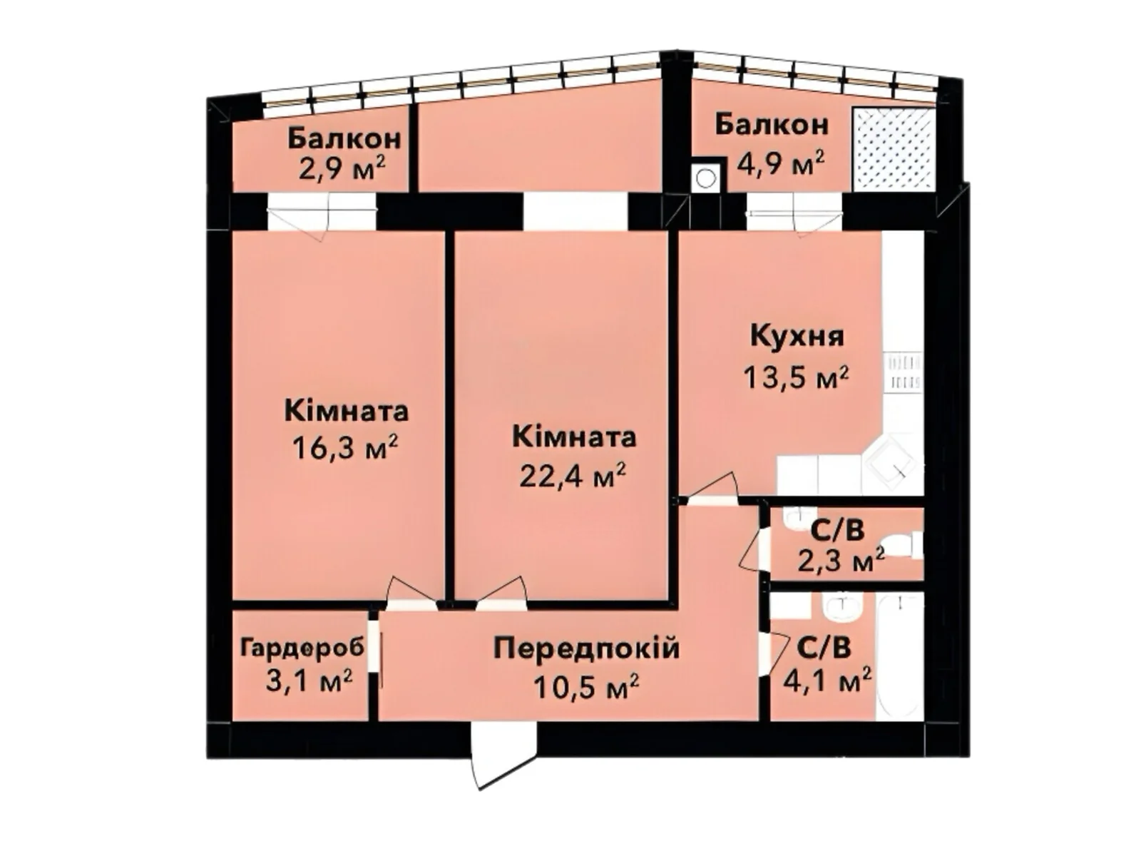 Продается 2-комнатная квартира 80.01 кв. м в Хмельницком, ул. Довженко, 4А - фото 1