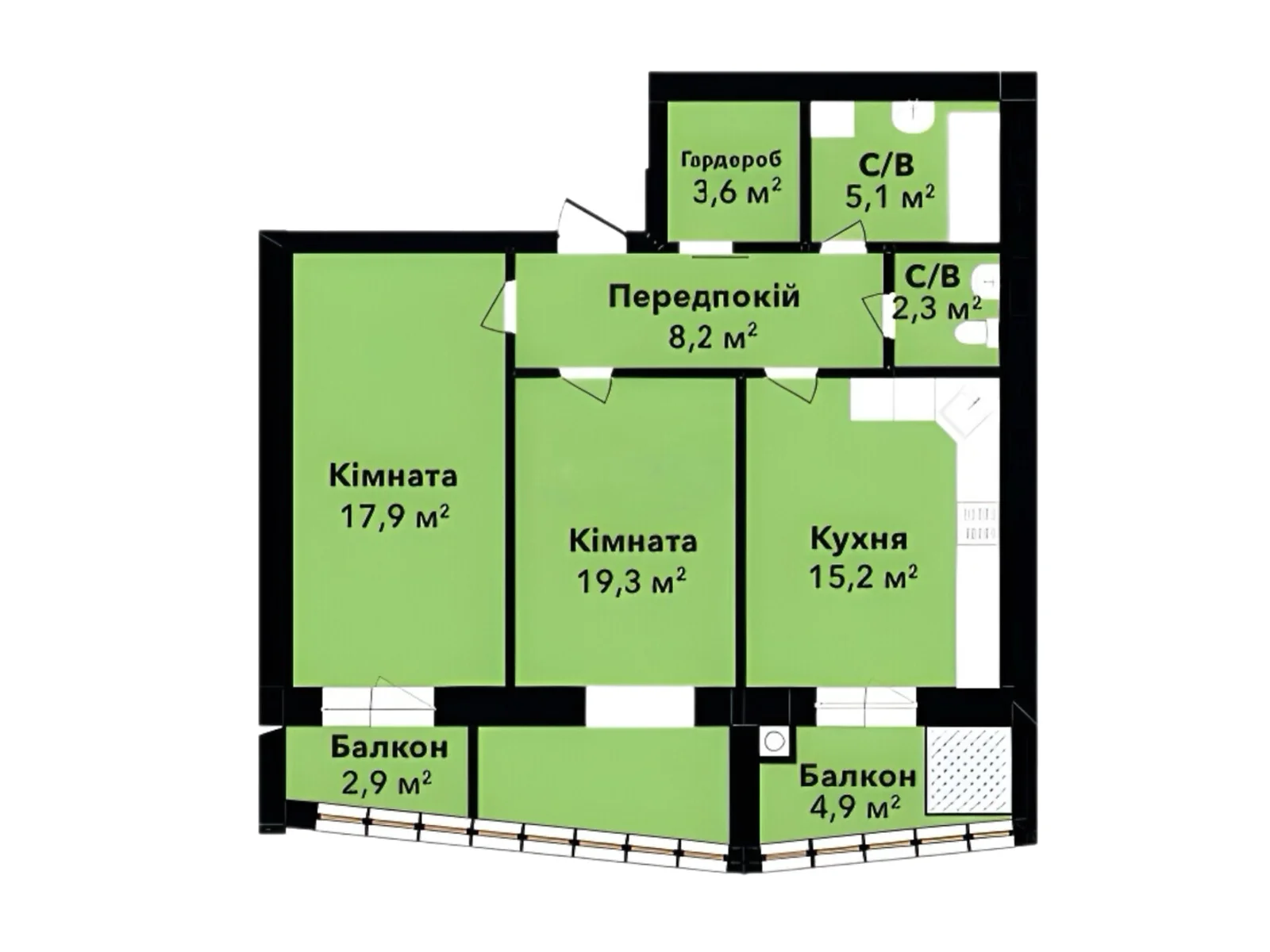 Продается 2-комнатная квартира 74.36 кв. м в Хмельницком, ул. Довженко, 4А - фото 1
