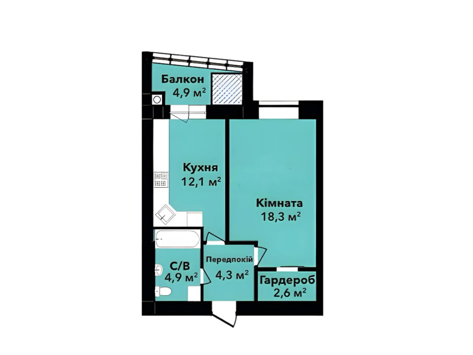 Продается 1-комнатная квартира 47.12 кв. м в Хмельницком, ул. Довженко, 4А - фото 1