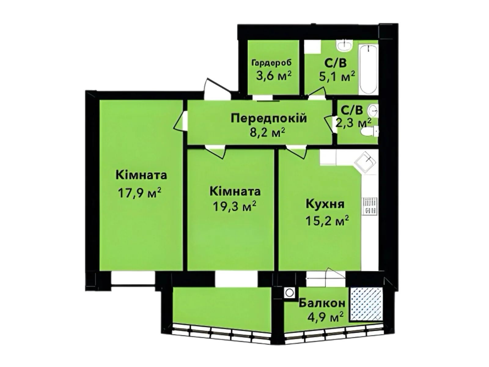 Продается 2-комнатная квартира 76.52 кв. м в Хмельницком, ул. Довженко, 4А - фото 1
