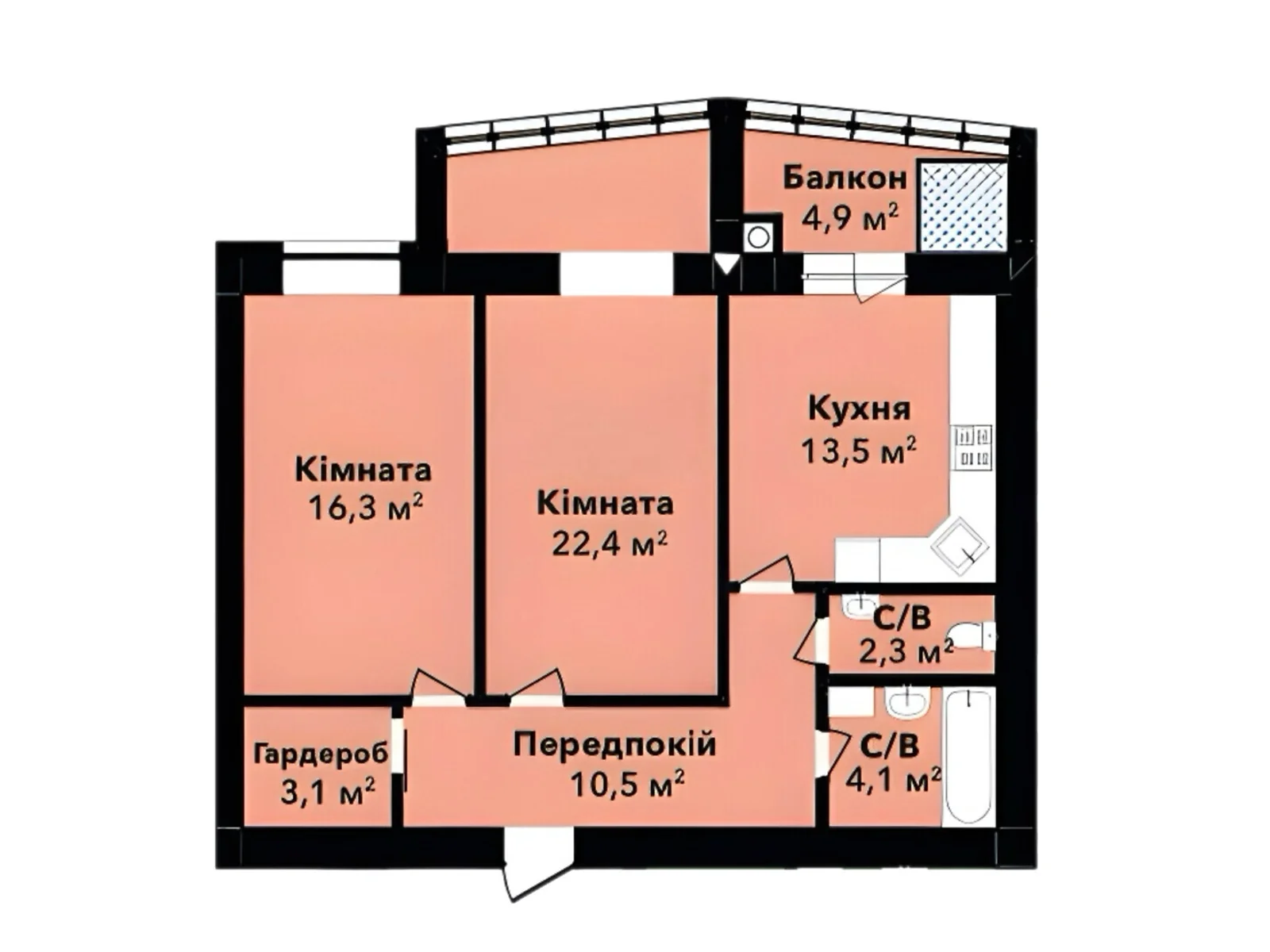 Продается 2-комнатная квартира 75.98 кв. м в Хмельницком, ул. Довженко, 4А - фото 1