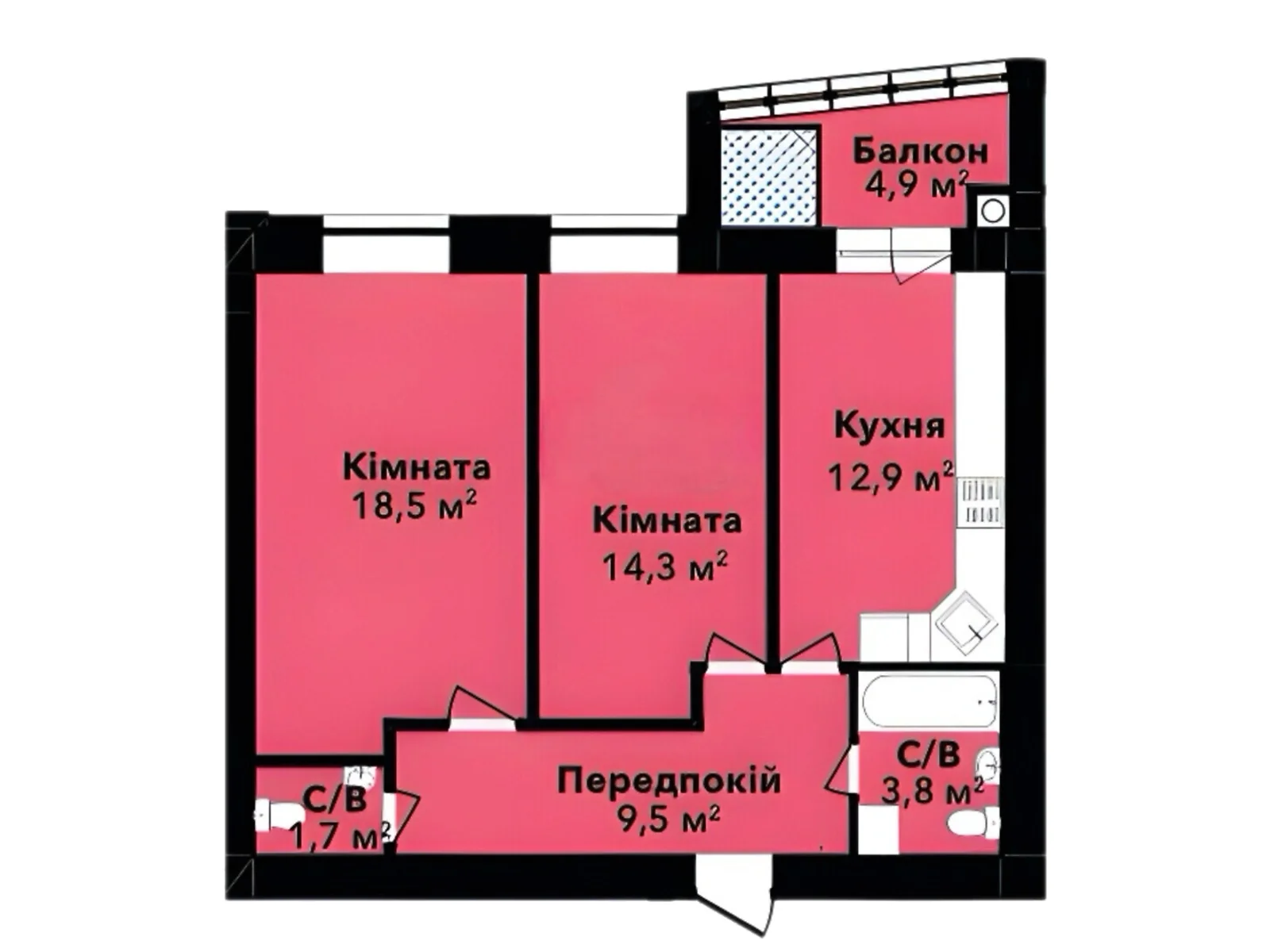 Продается 2-комнатная квартира 65.6 кв. м в Хмельницком, ул. Довженко, 4А - фото 1