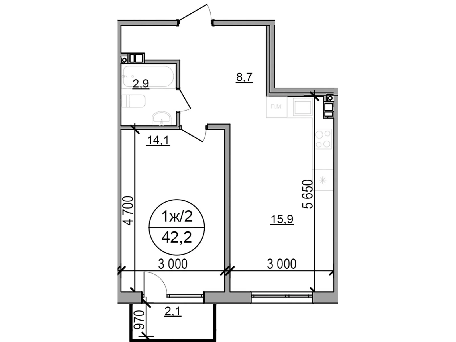 Продается 1-комнатная квартира 42.2 кв. м в, цена: 42200 $ - фото 1