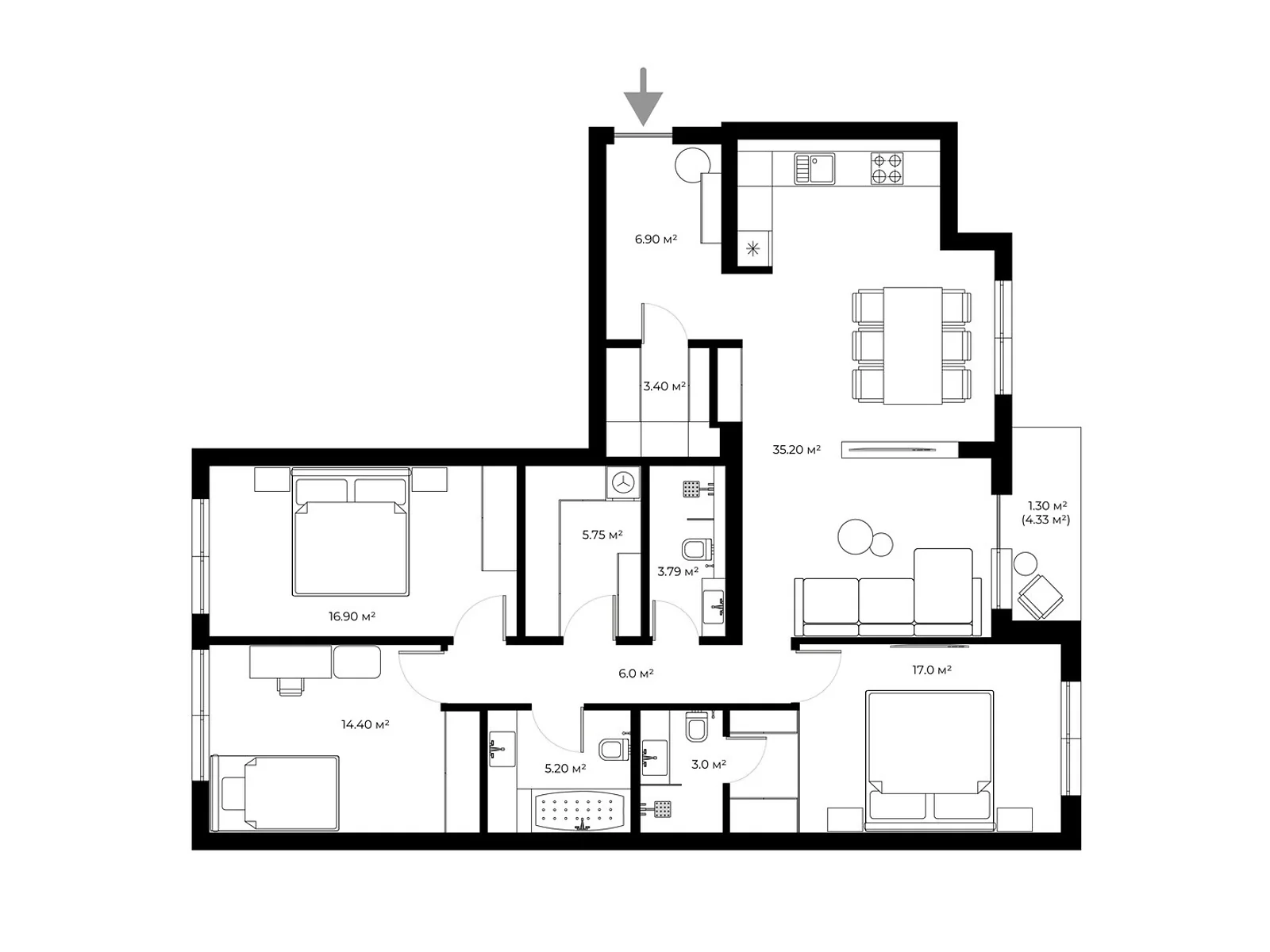 Продается 3-комнатная квартира 116.9 кв. м в Ужгороде, ул. Легоцкого, 80 - фото 1
