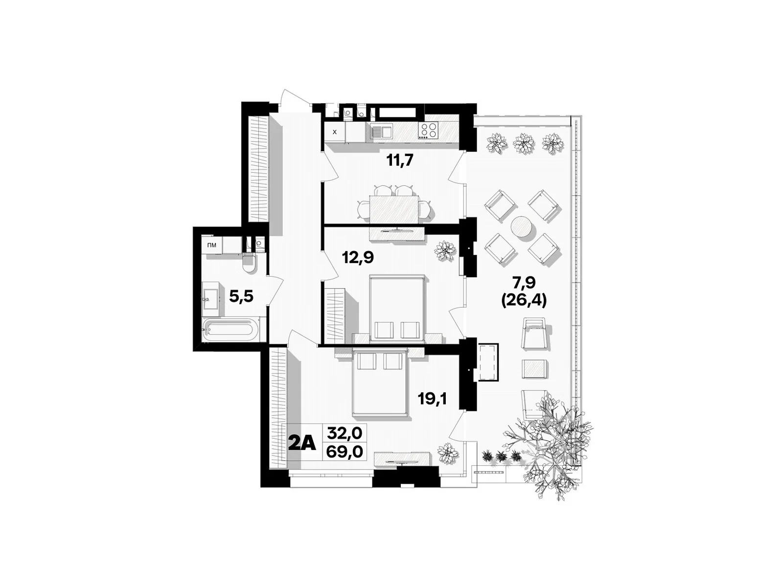 Продается 2-комнатная квартира 69 кв. м в Виннице, пер. Кирпичный, 12 - фото 1