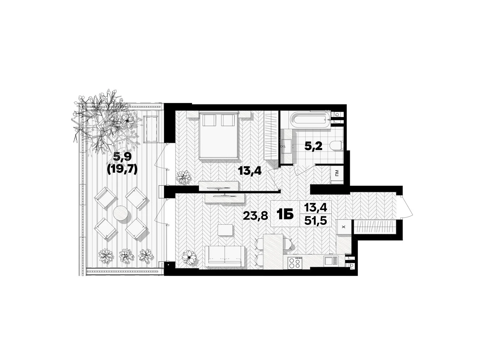 Продается 1-комнатная квартира 51.5 кв. м в Виннице, пер. Кирпичный, 12 - фото 1