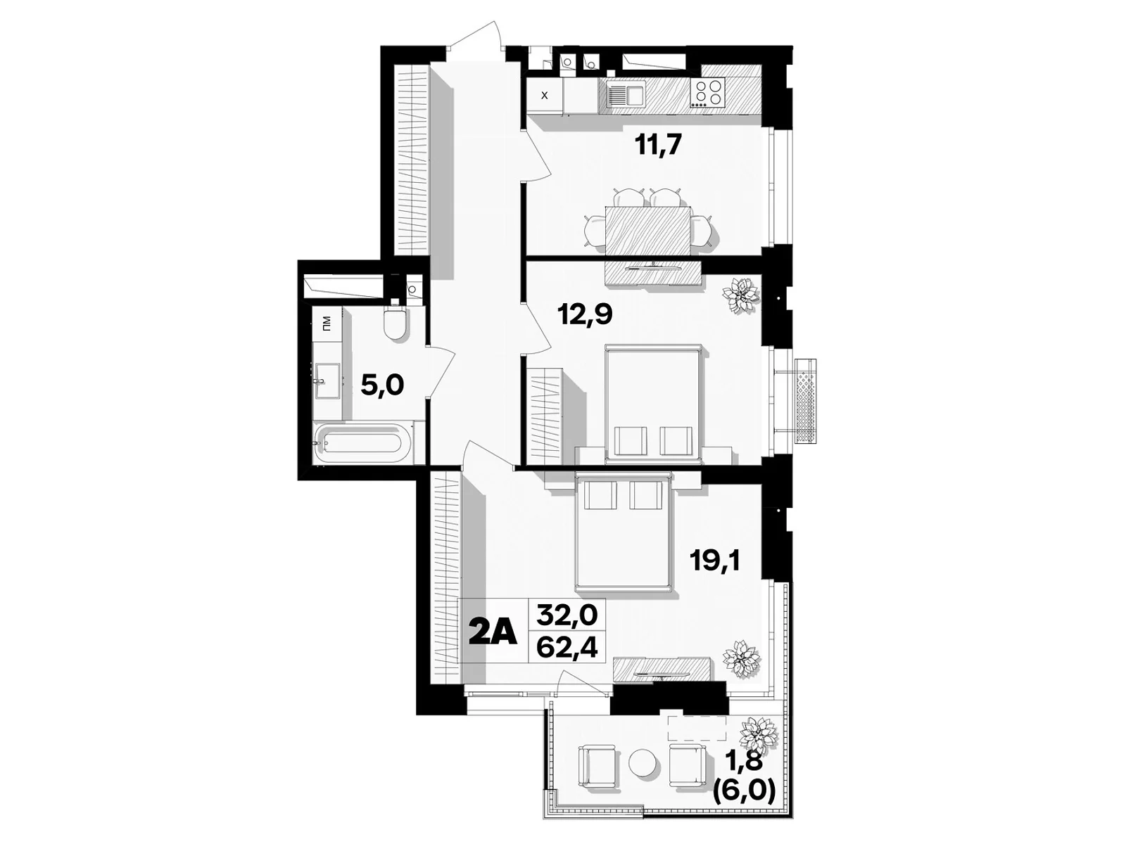 Продается 2-комнатная квартира 62.4 кв. м в Виннице, пер. Кирпичный, 12 - фото 1