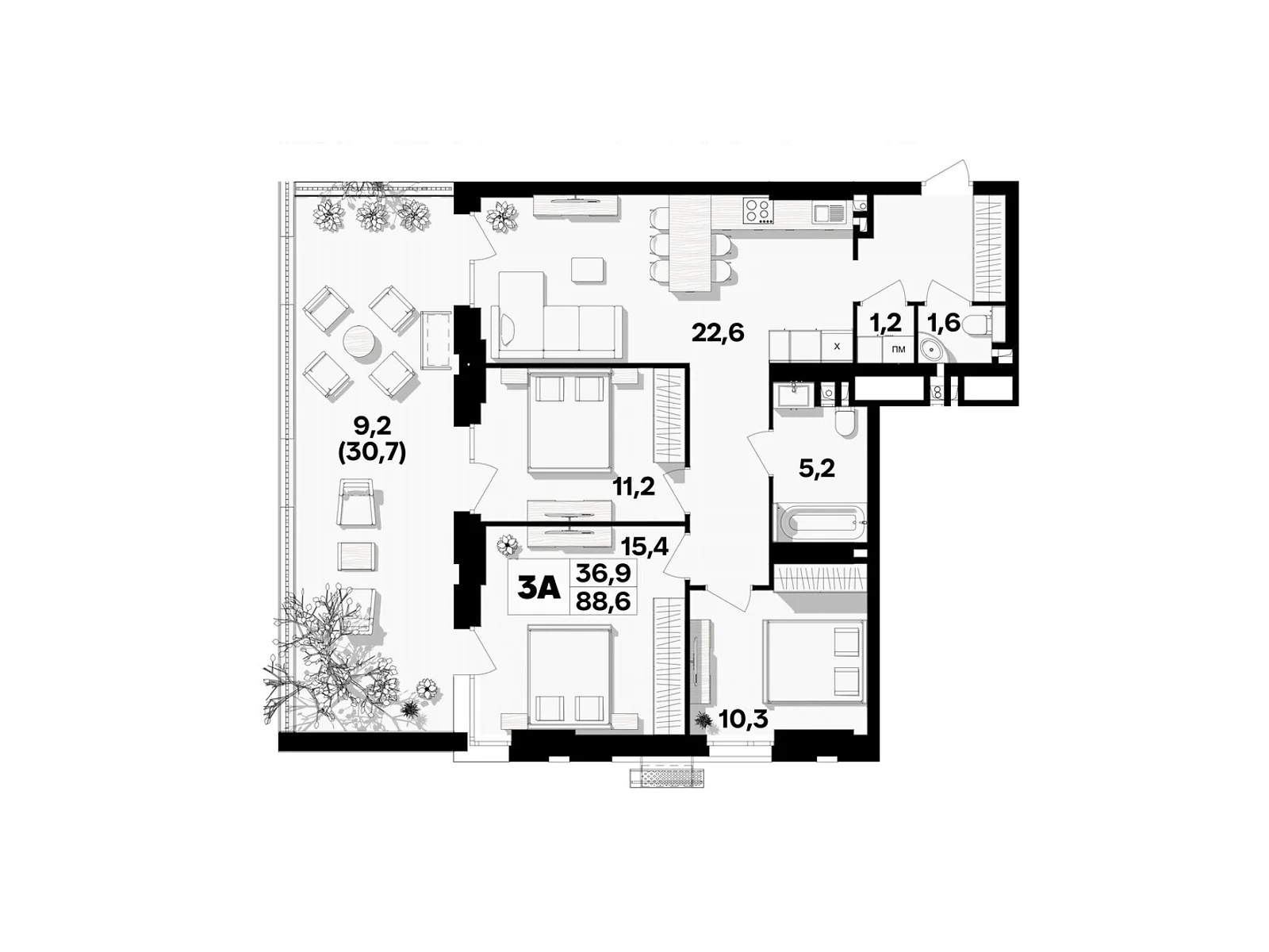 Продается 3-комнатная квартира 88.6 кв. м в Виннице, пер. Кирпичный, 12 - фото 1
