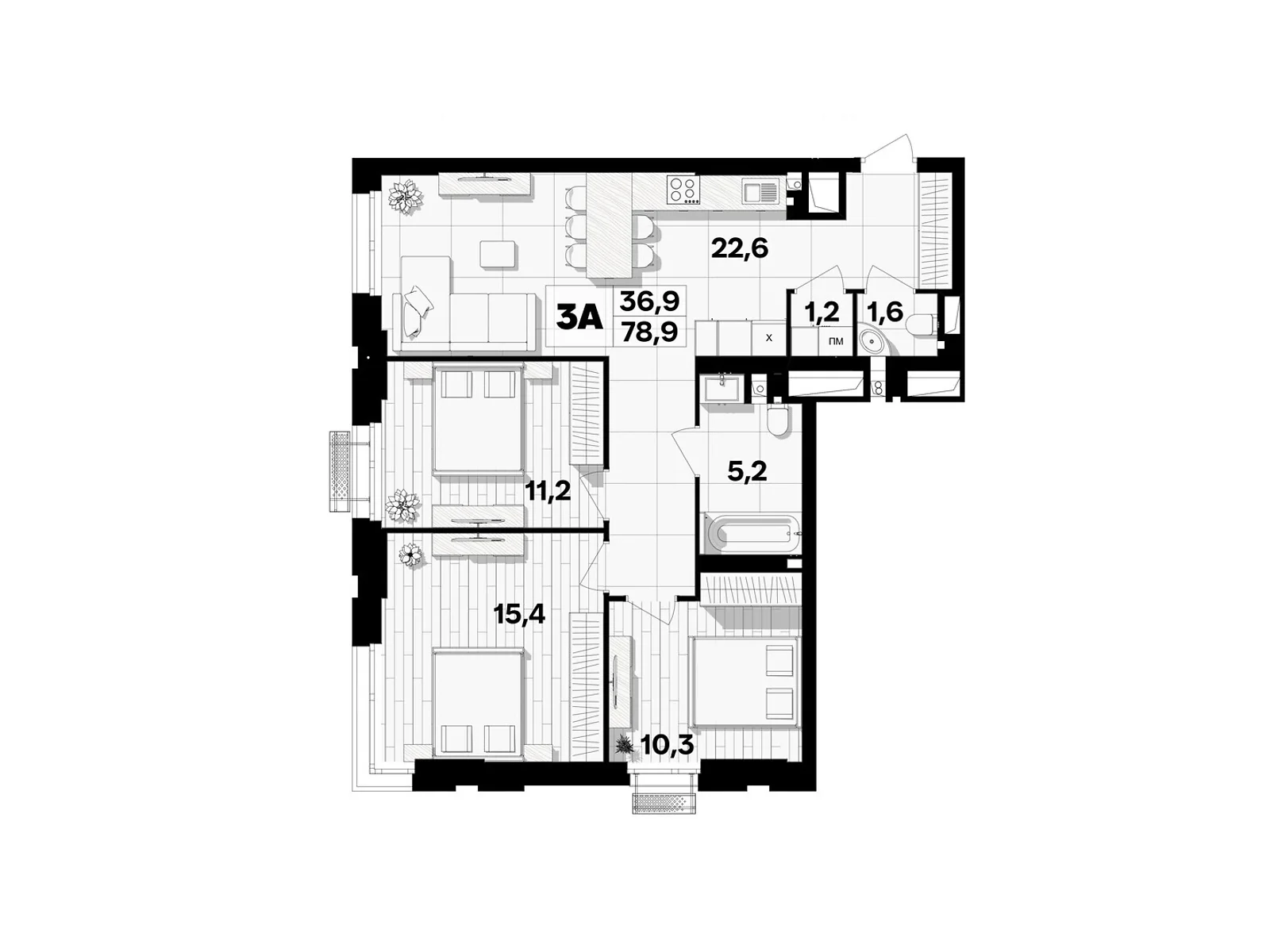 Продается 3-комнатная квартира 78.9 кв. м в Виннице, пер. Кирпичный, 12 - фото 1
