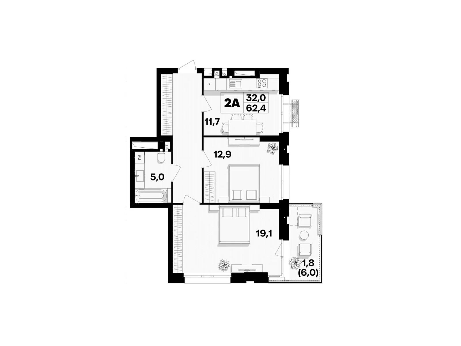 Продается 2-комнатная квартира 62.4 кв. м в Виннице, пер. Кирпичный, 12 - фото 1