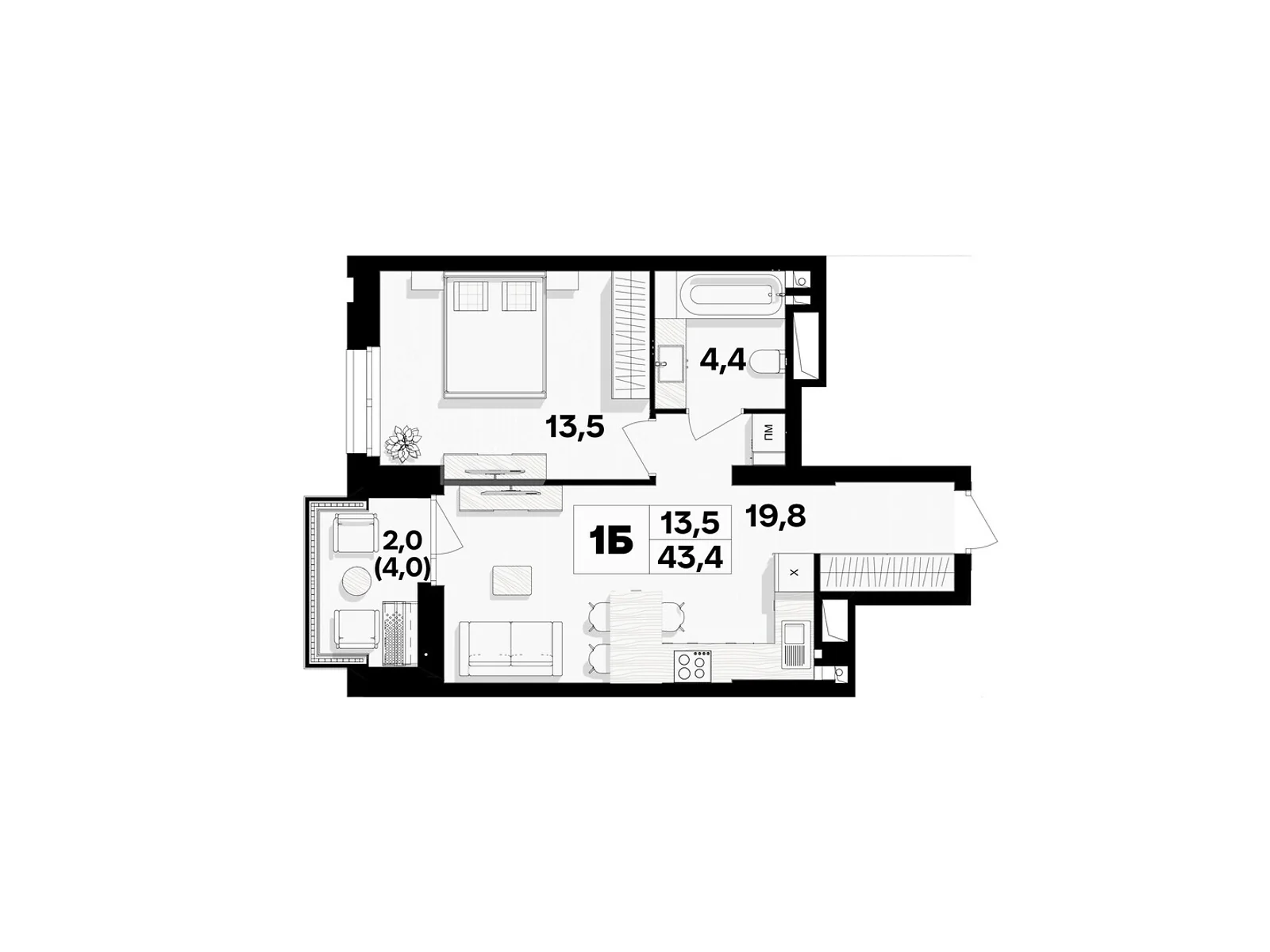 Продается 1-комнатная квартира 43.4 кв. м в Виннице, пер. Кирпичный, 12 - фото 1