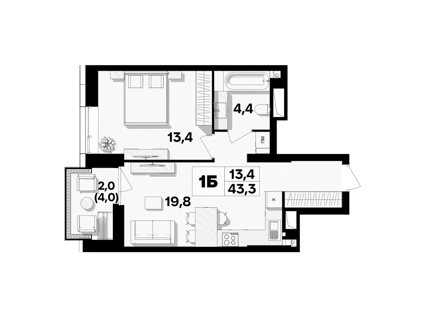 Продается 1-комнатная квартира 43.3 кв. м в Виннице, пер. Кирпичный, 12 - фото 1