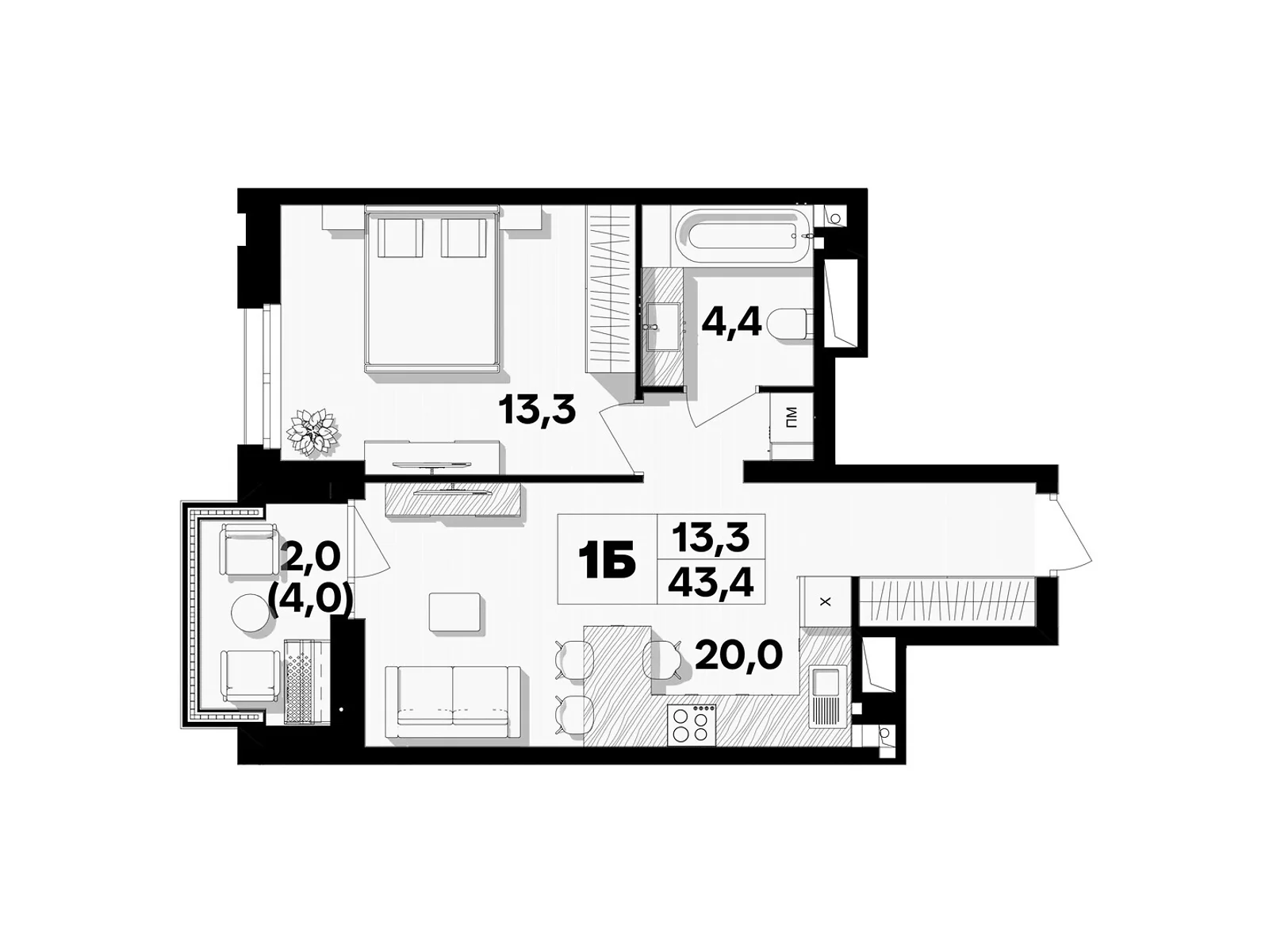 Продается 1-комнатная квартира 43.4 кв. м в Виннице, пер. Кирпичный, 12 - фото 1