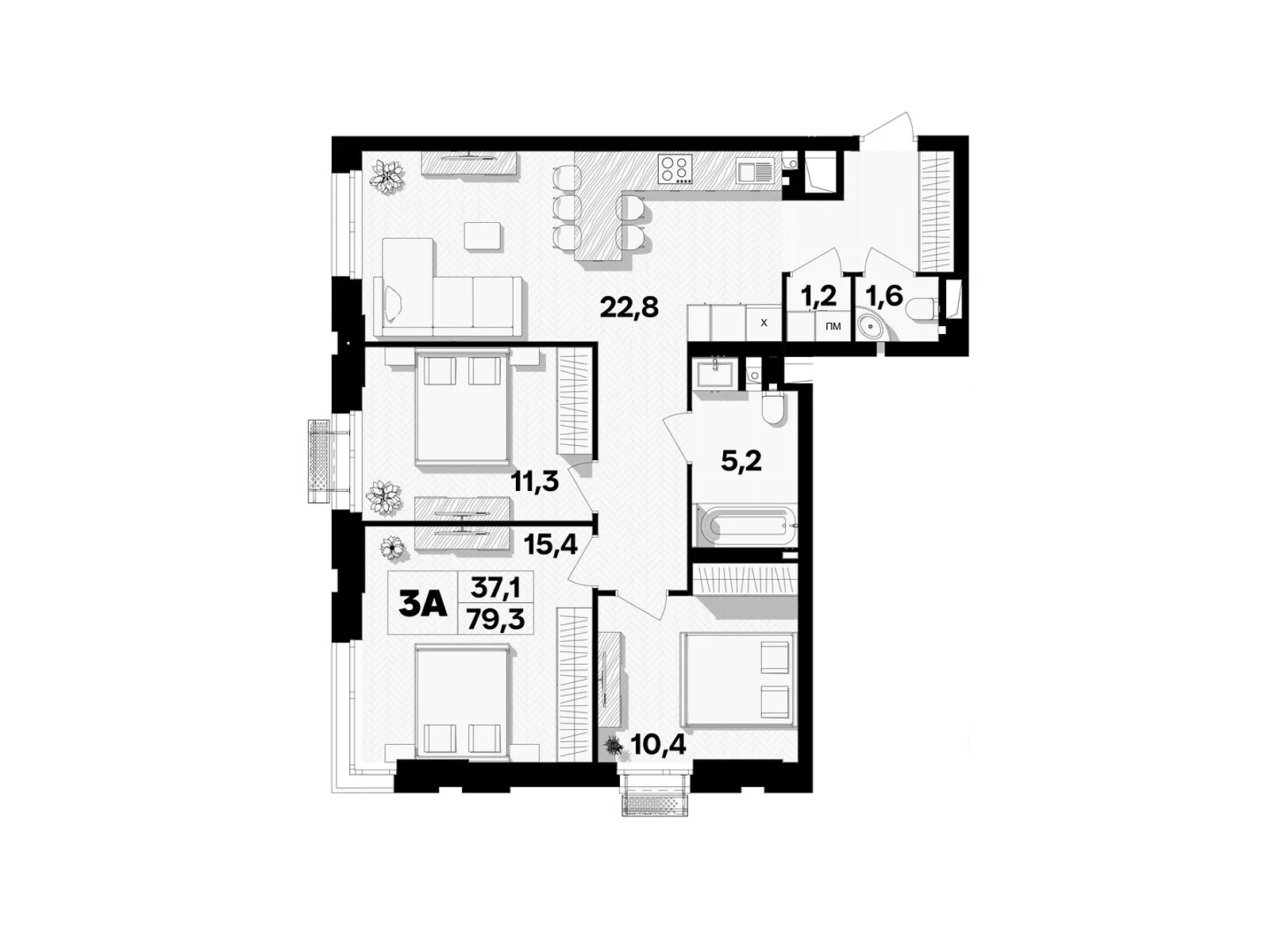 Продается 3-комнатная квартира 79.3 кв. м в Виннице, пер. Кирпичный, 12 - фото 1