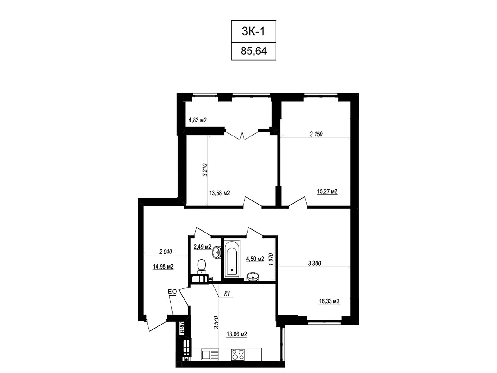 Продается 3-комнатная квартира 85.64 кв. м в Софиевской Борщаговке, ул. Яблоневая, 3А - фото 1