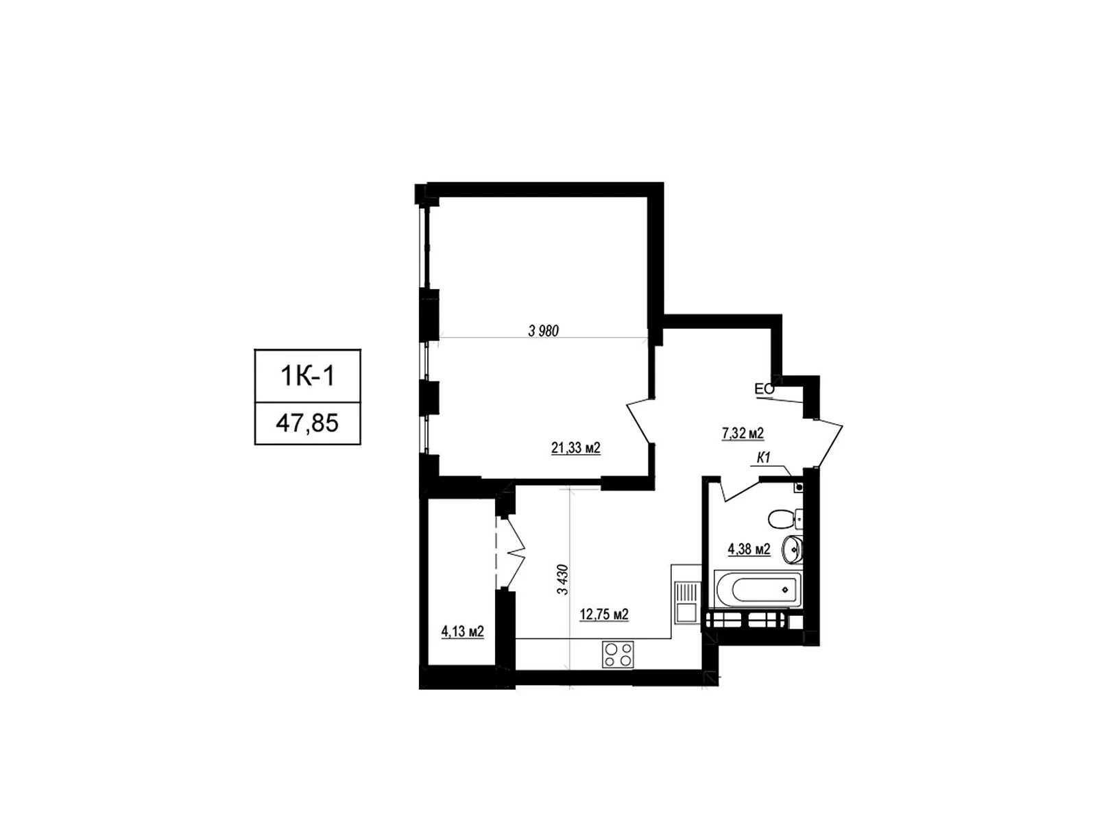 Продается 1-комнатная квартира 47.85 кв. м в Софиевской Борщаговке, ул. Яблоневая, 3А - фото 1