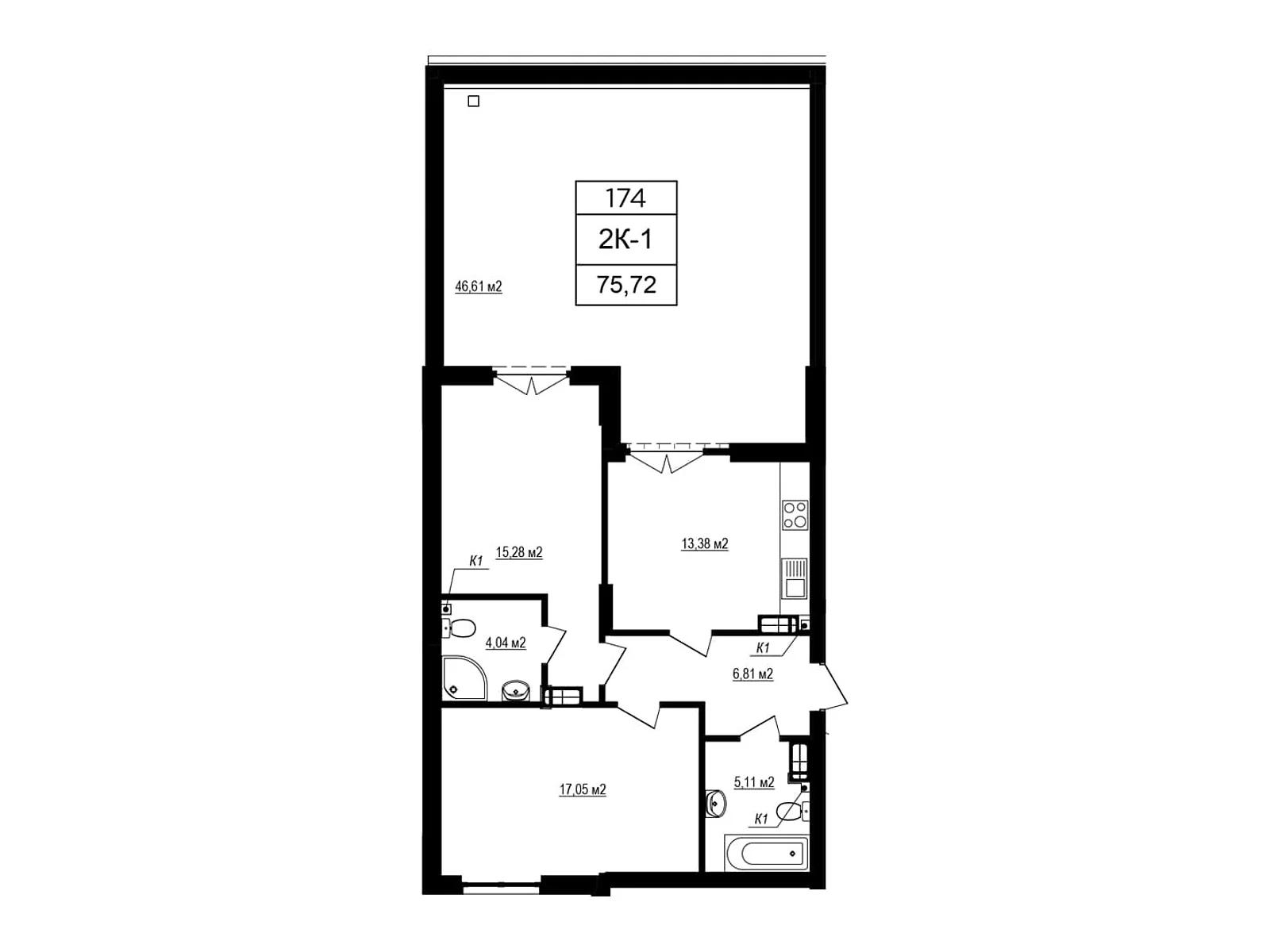 Продается 2-комнатная квартира 75.66 кв. м в Софиевской Борщаговке, ул. Яблоневая, 3А - фото 1