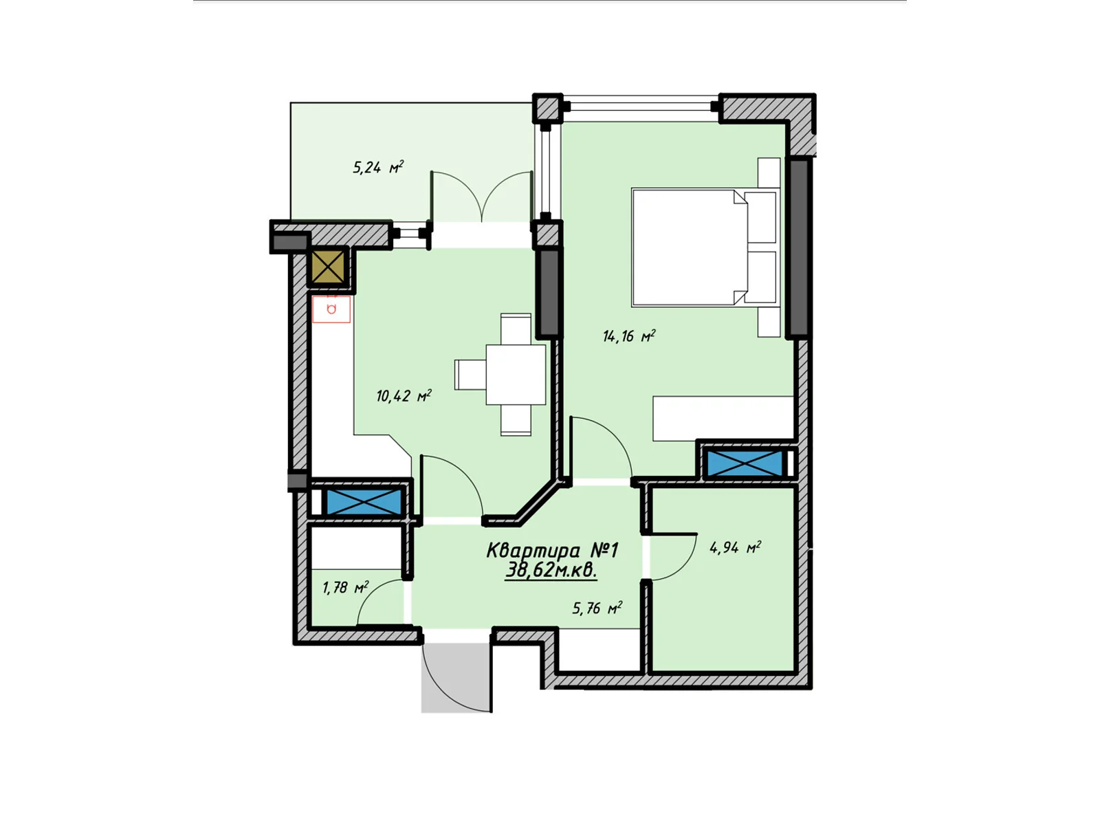 Продается 1-комнатная квартира 38.91 кв. м в Ивано-Франковске, Калушское шоссе, 15 - фото 1