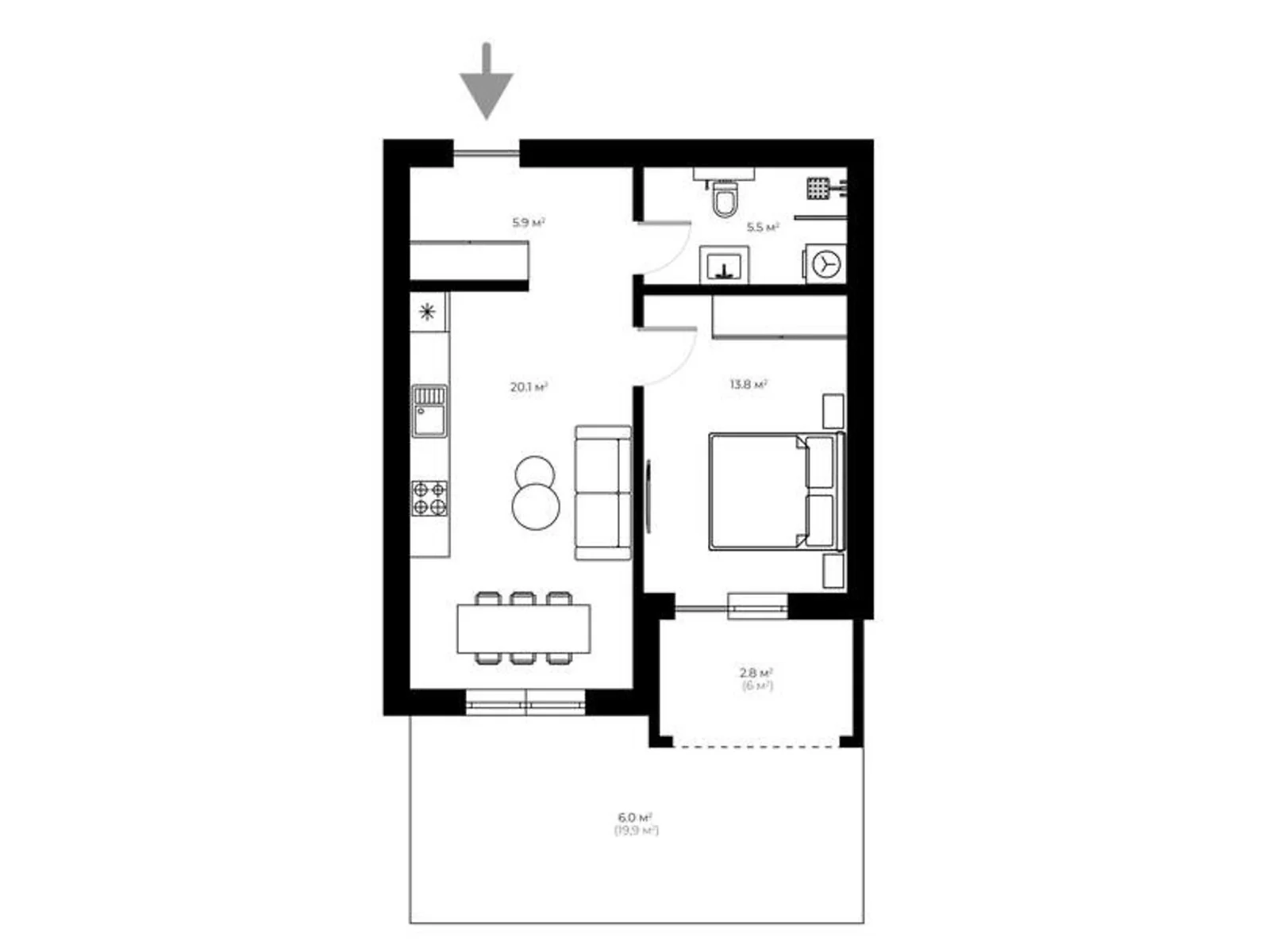 Продається 1-кімнатна квартира 54.1 кв. м у Ужгороді, вул. Мальовнича, 8 - фото 1