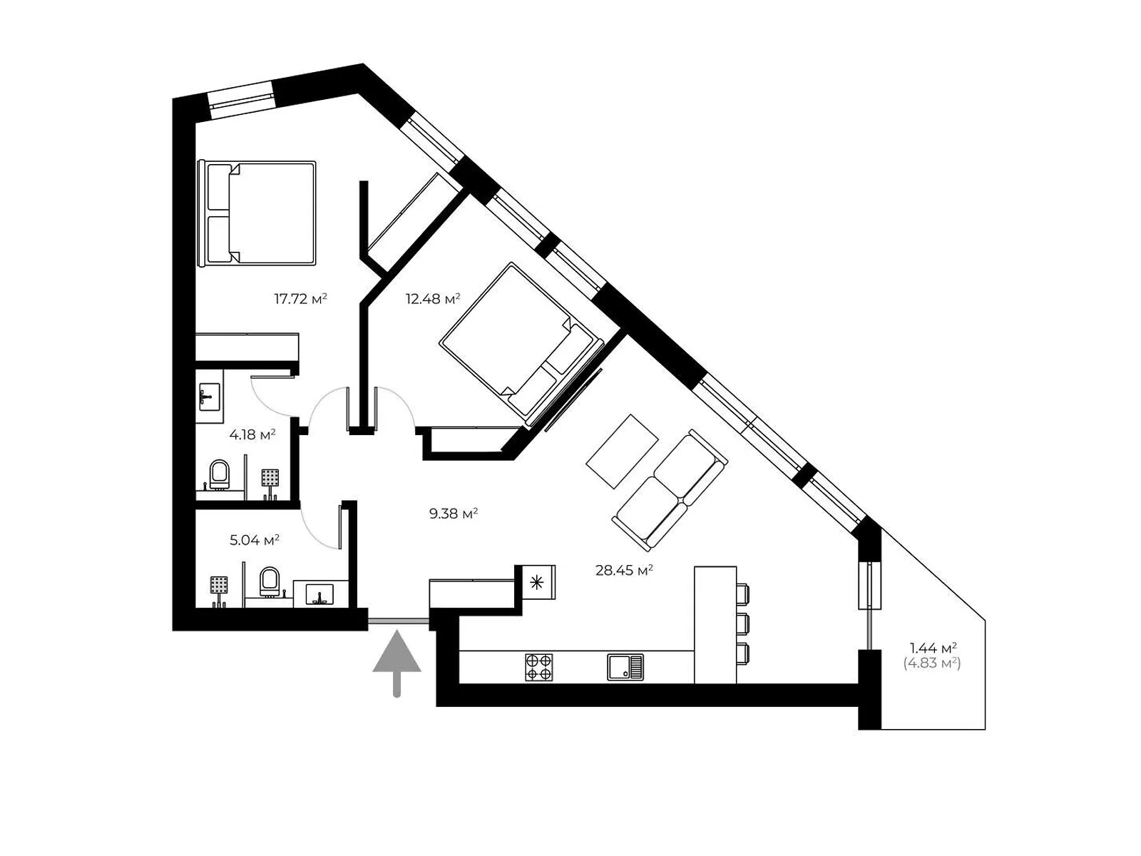 Продается 2-комнатная квартира 78.7 кв. м в Ужгороде, ул. Живописная, 8 - фото 1