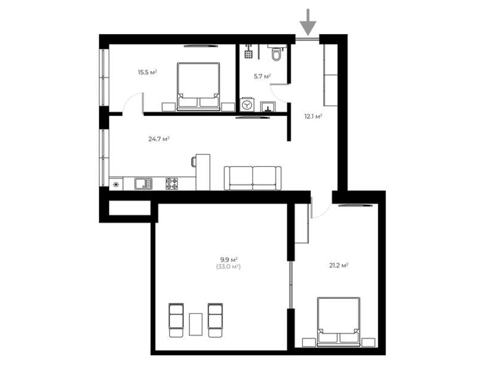 Продается 2-комнатная квартира 89.1 кв. м в Ужгороде, ул. Живописная, 8 - фото 1