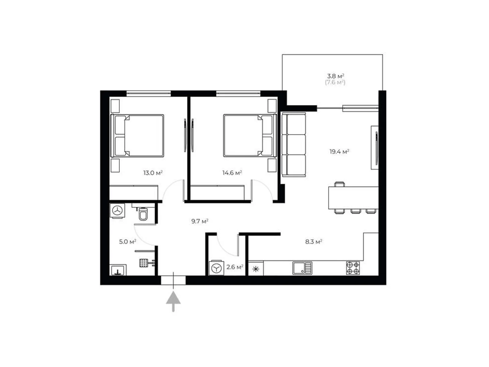 Продається 2-кімнатна квартира 76.4 кв. м у Ужгороді, вул. Мальовнича, 8 - фото 1