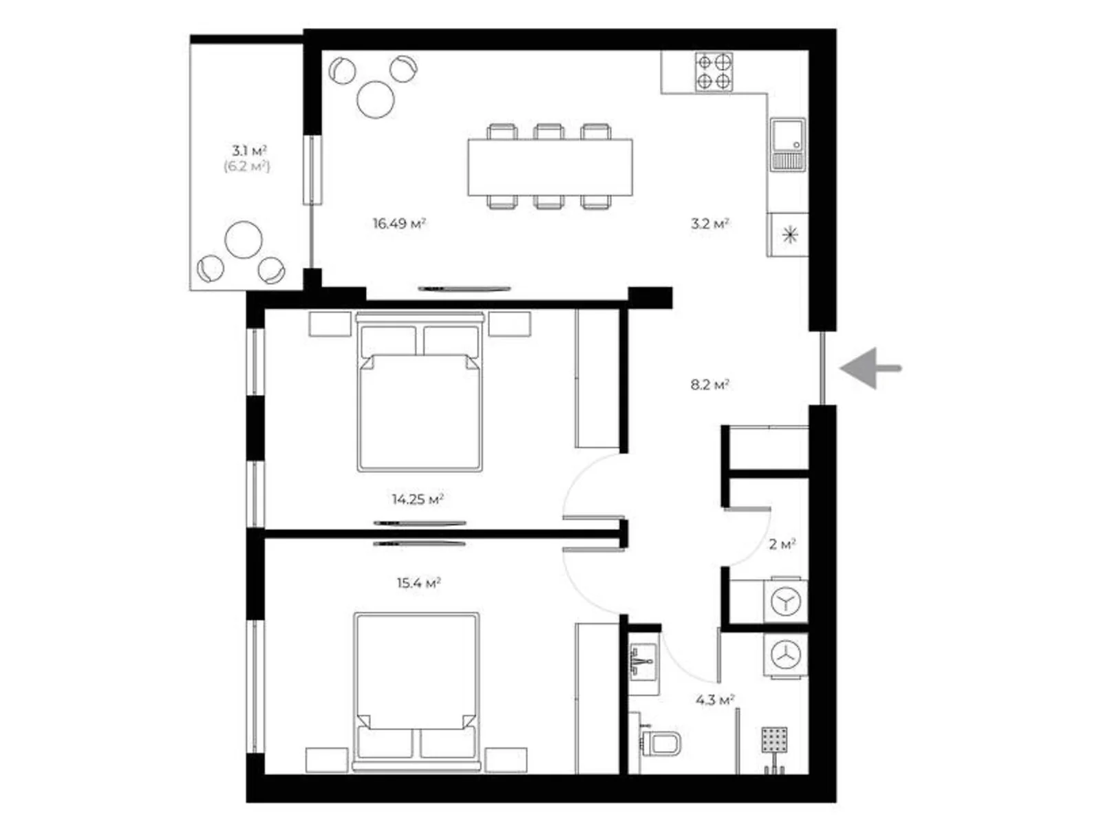 Продается 2-комнатная квартира 66.9 кв. м в Ужгороде, ул. Живописная, 8 - фото 1