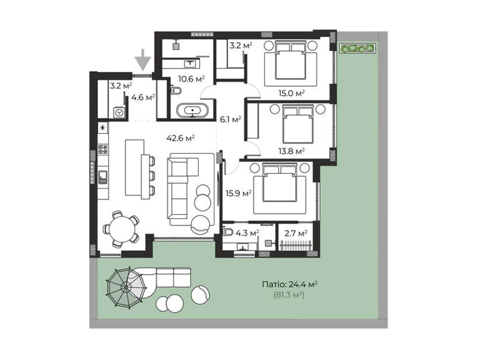 Продається 3-кімнатна квартира 146.4 кв. м у Ужгороді, вул. Запорізька, 1 - фото 1