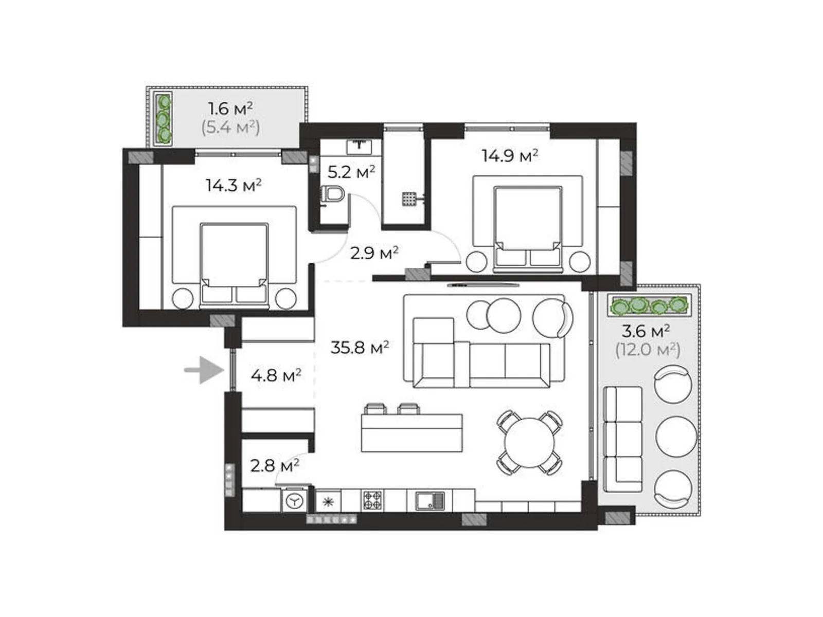Продається 2-кімнатна квартира 85.9 кв. м у Ужгороді, вул. Запорізька, 1 - фото 1