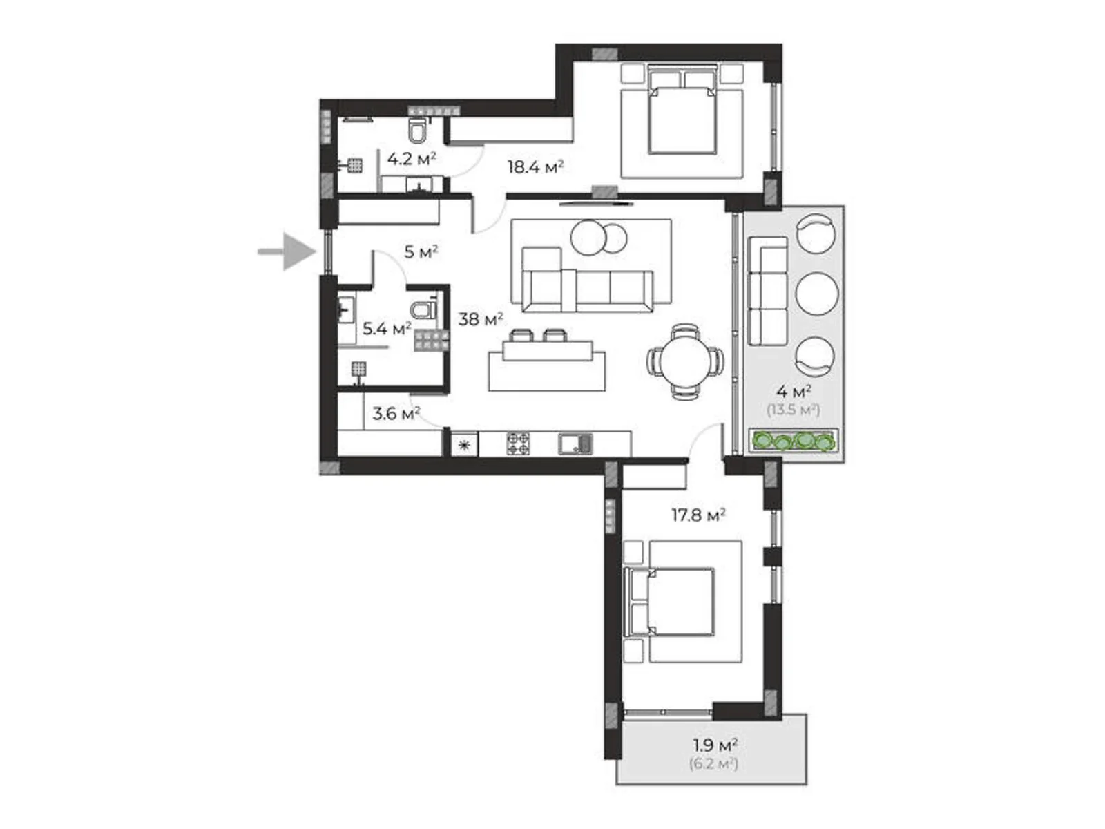 Продається 3-кімнатна квартира 98.3 кв. м у Ужгороді, вул. Запорізька, 1 - фото 1