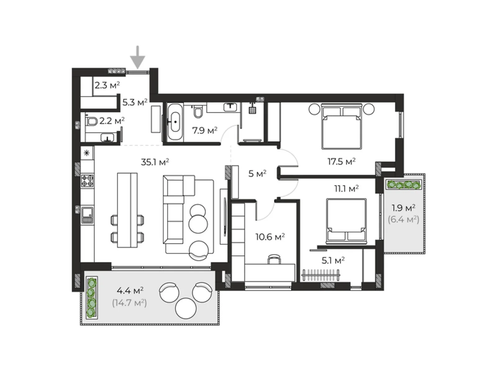 Продається 3-кімнатна квартира 108.4 кв. м у Ужгороді, вул. Запорізька, 1 - фото 1