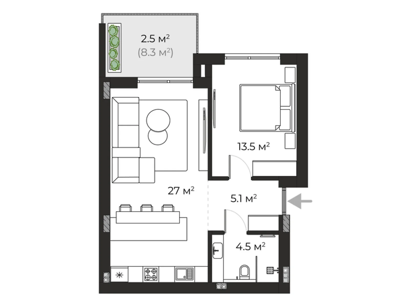 Продається 1-кімнатна квартира 52.6 кв. м у Ужгороді, вул. Запорізька, 1 - фото 1