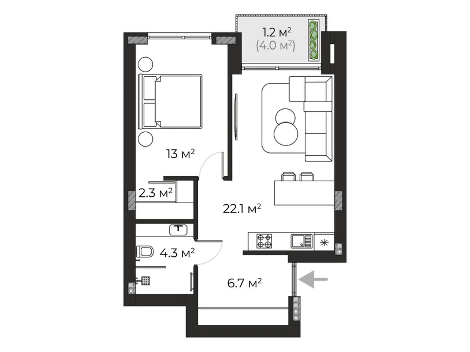 Продається 1-кімнатна квартира 49.6 кв. м у Ужгороді, вул. Запорізька, 1 - фото 1