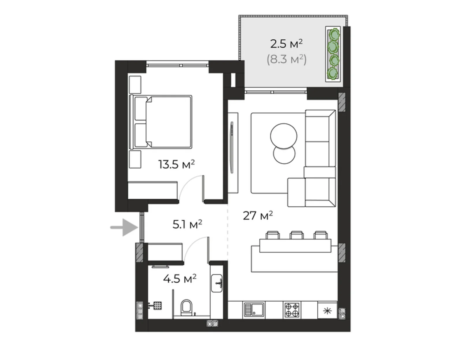 Продається 1-кімнатна квартира 52.6 кв. м у Ужгороді, вул. Запорізька, 1 - фото 1
