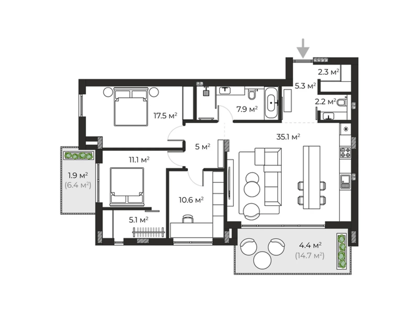 Продается 1-комнатная квартира 52.6 кв. м в Ужгороде, цена: 120980 $ - фото 1