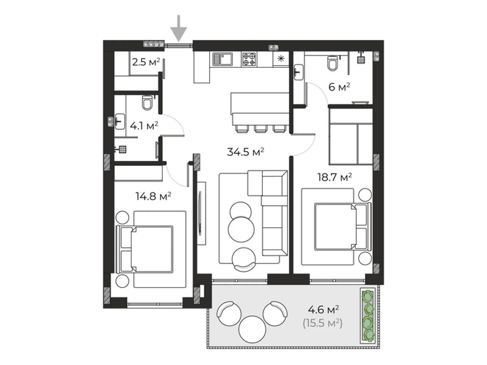Продається 2-кімнатна квартира 85.2 кв. м у Ужгороді, вул. Запорізька, 1 - фото 1