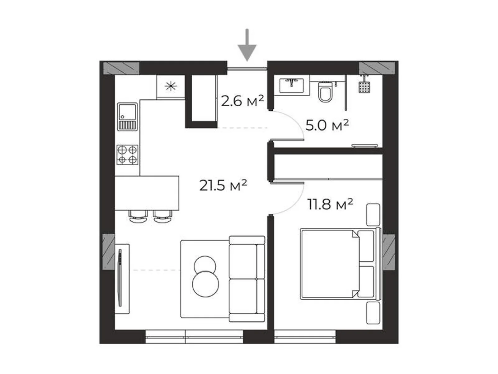 Продається 1-кімнатна квартира 41.4 кв. м у Ужгороді, вул. Запорізька, 1 - фото 1