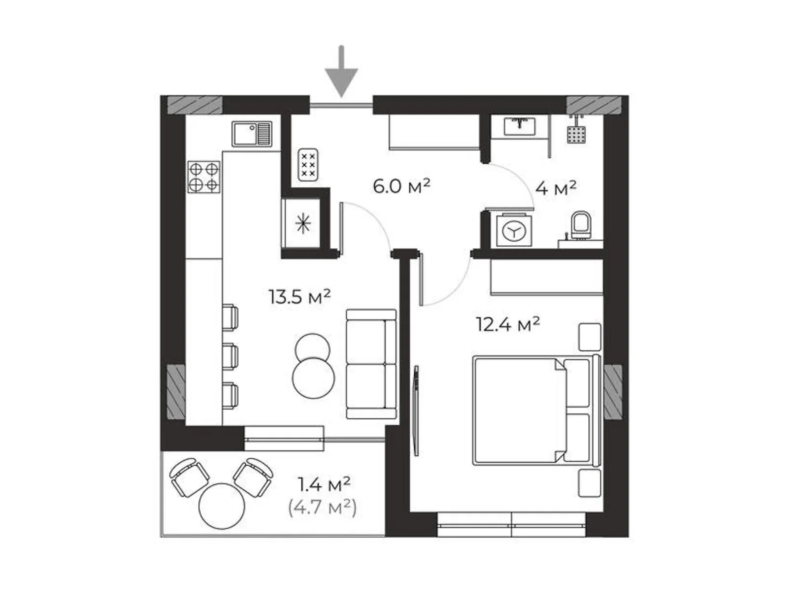 Продається 1-кімнатна квартира 37.3 кв. м у Ужгороді, вул. Запорізька, 1 - фото 1