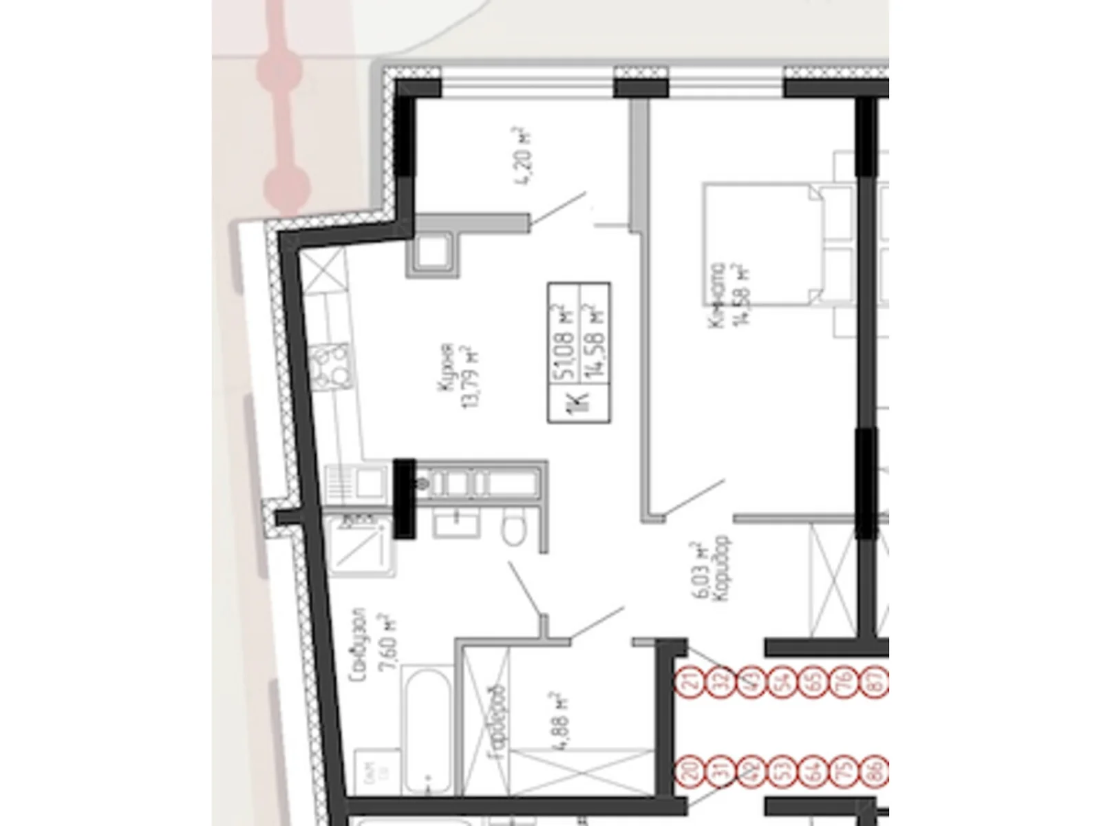 1-комнатная квартира 39.52 кв. м в Тернополе, ул. Спортивная, 8 - фото 1