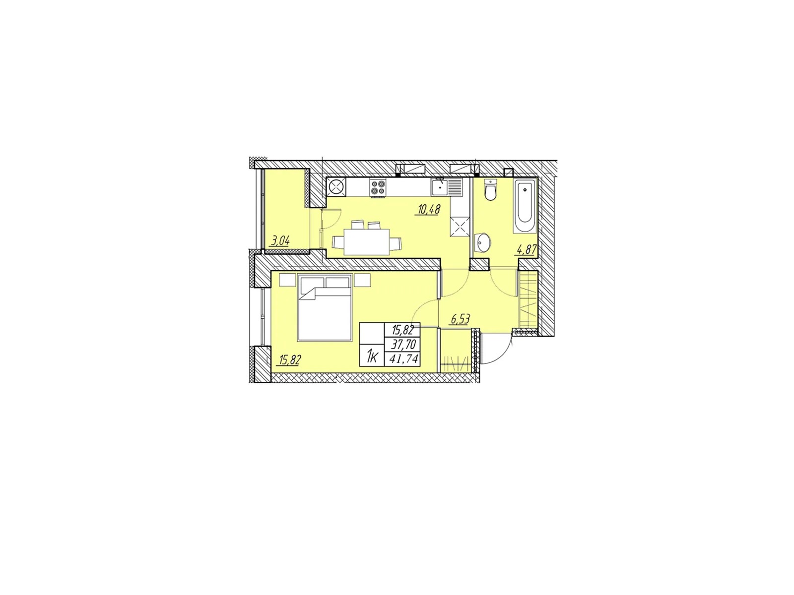 1-комнатная квартира 41.74 кв. м в Тернополе, ул. Шептицкого Андрея Митрополита - фото 1
