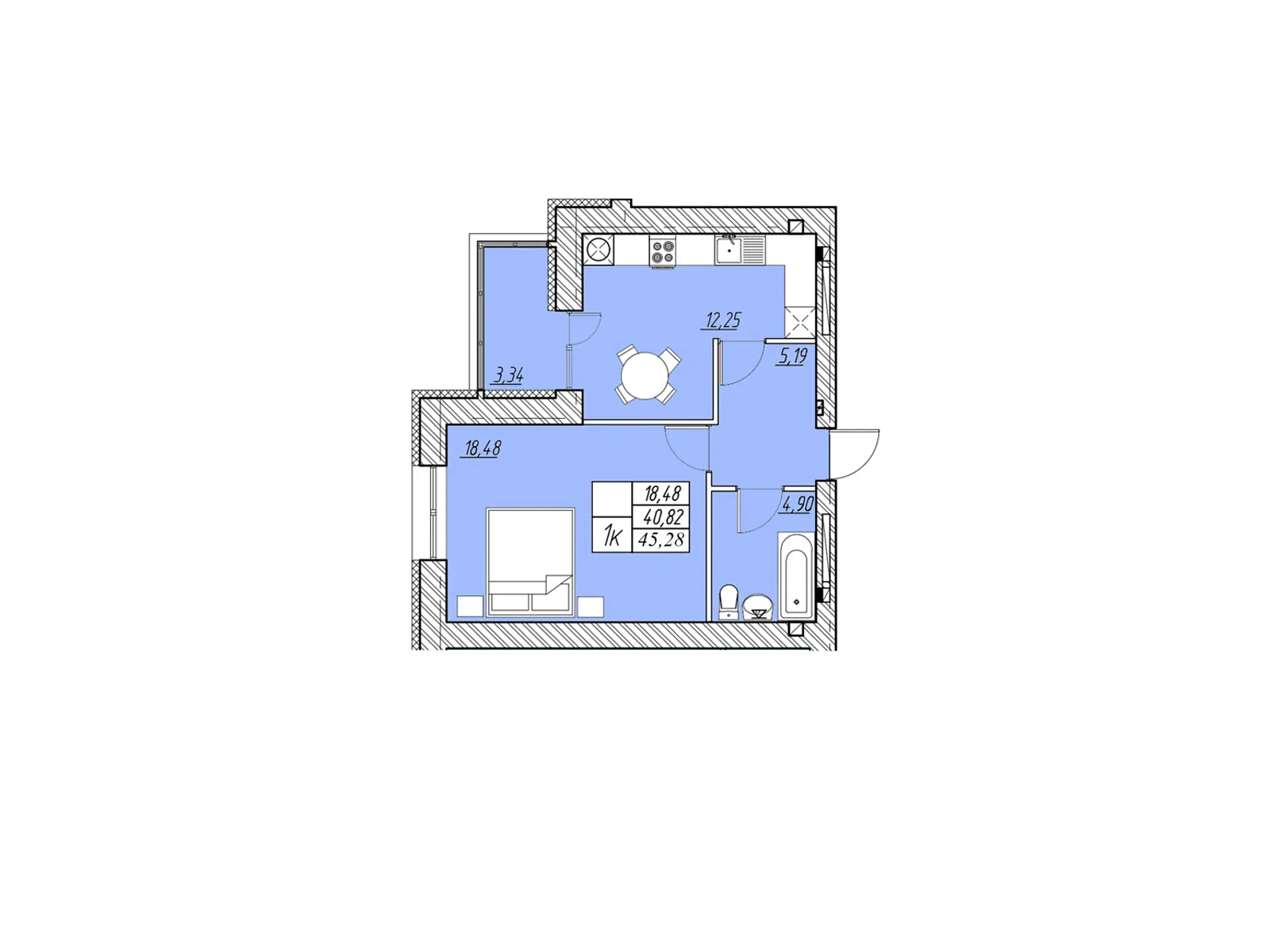 1-комнатная квартира 45.28 кв. м в Тернополе, ул. Шептицкого Андрея Митрополита - фото 1