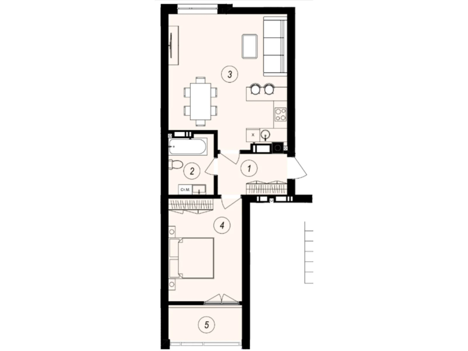 Продается 1-комнатная квартира 58.72 кв. м в Ужгороде, ул. Тлехаса, 89А - фото 1